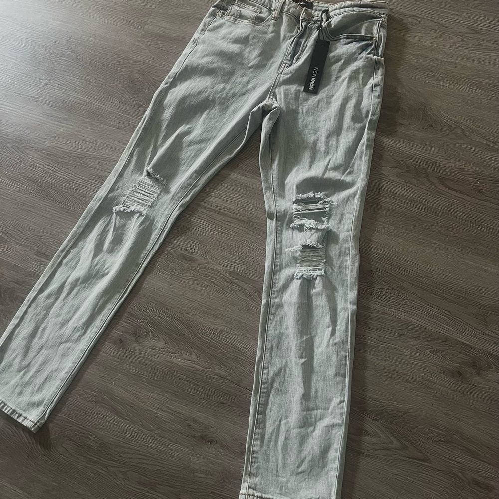 Fashion Nova Light Gray Distressed Men Jeans